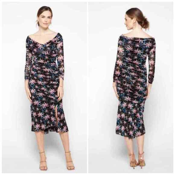 Diane von Furstenberg Ganesa Print Ruched Long Sleeve Dress Size Small NWT - Picture 1 of 11